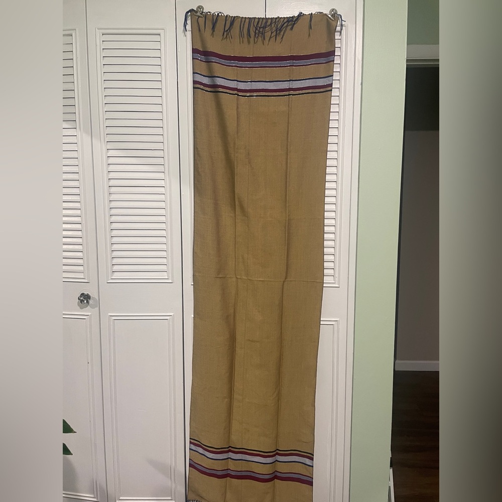 Lightweight Tan Woven Scarf with Striped Accent